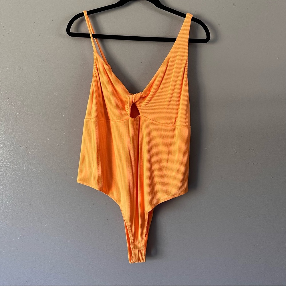 Wild Fable Keyhole Front Asymmetrical Spaghetti Strap Body Suit | Orange